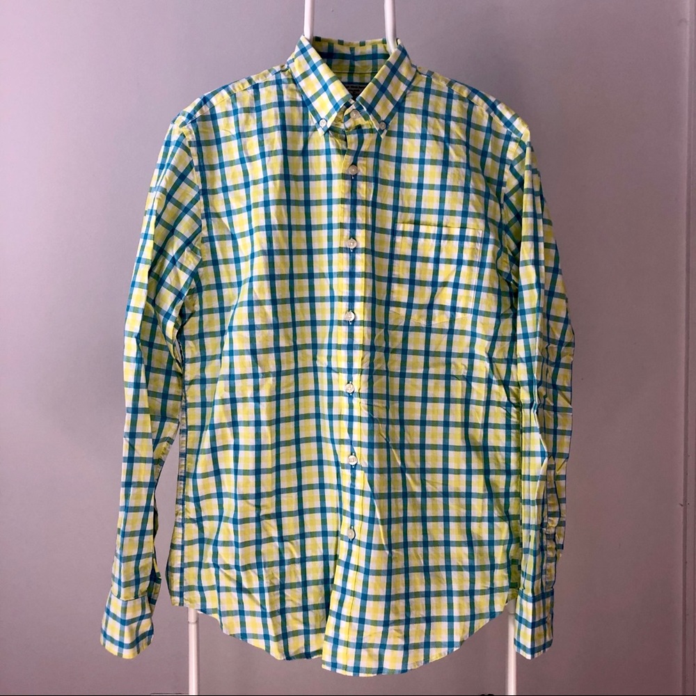JCrew Secret Wash Shirt - Yellow, Teal, White Tattersall
